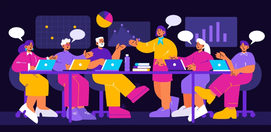 SuperBillOne Digital team collaboration illustration showing diverse professionals working together
