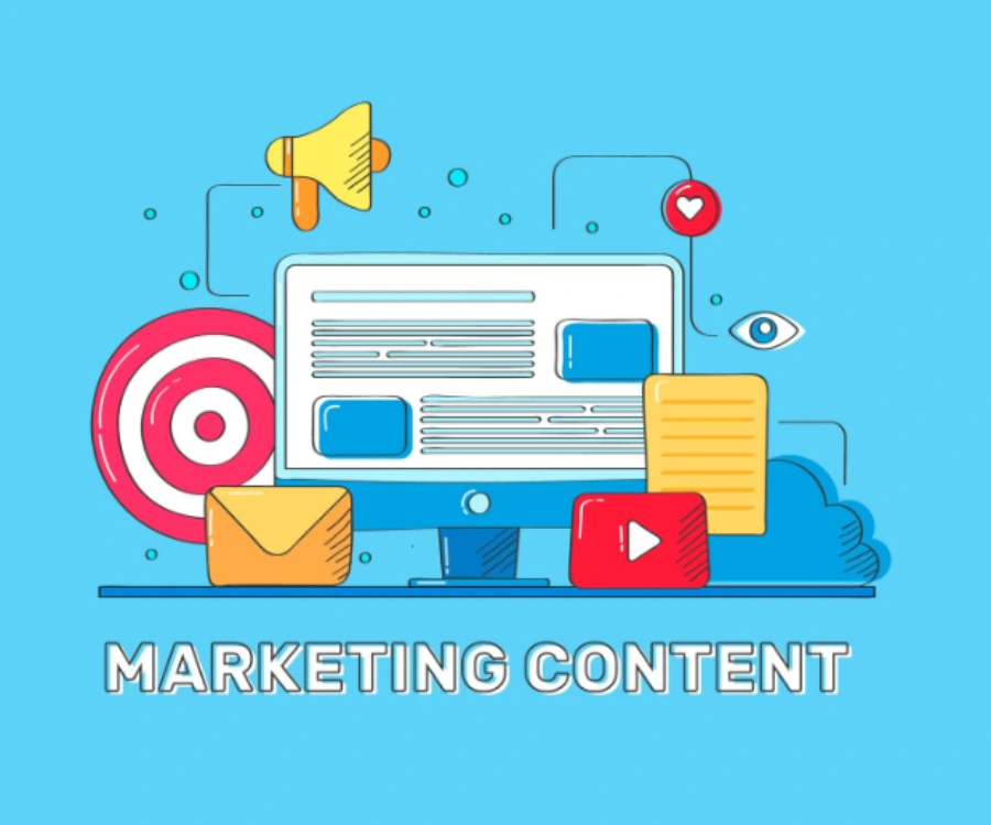 Content marketing strategy graphic showing blog posts, articles, and digital content creation planning