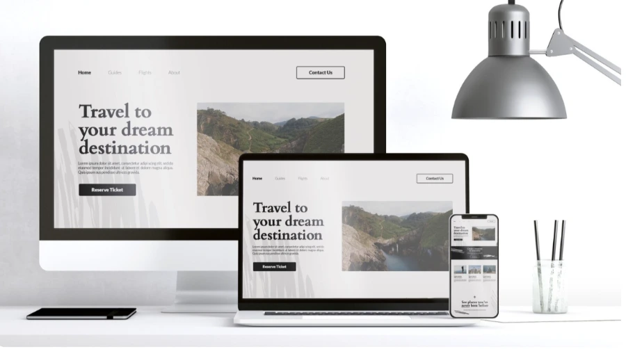 Web design website mockup on laptop showing responsive design and user interface development