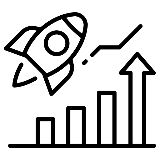 Startup growth rocket icon representing new ventures and rapid expansion