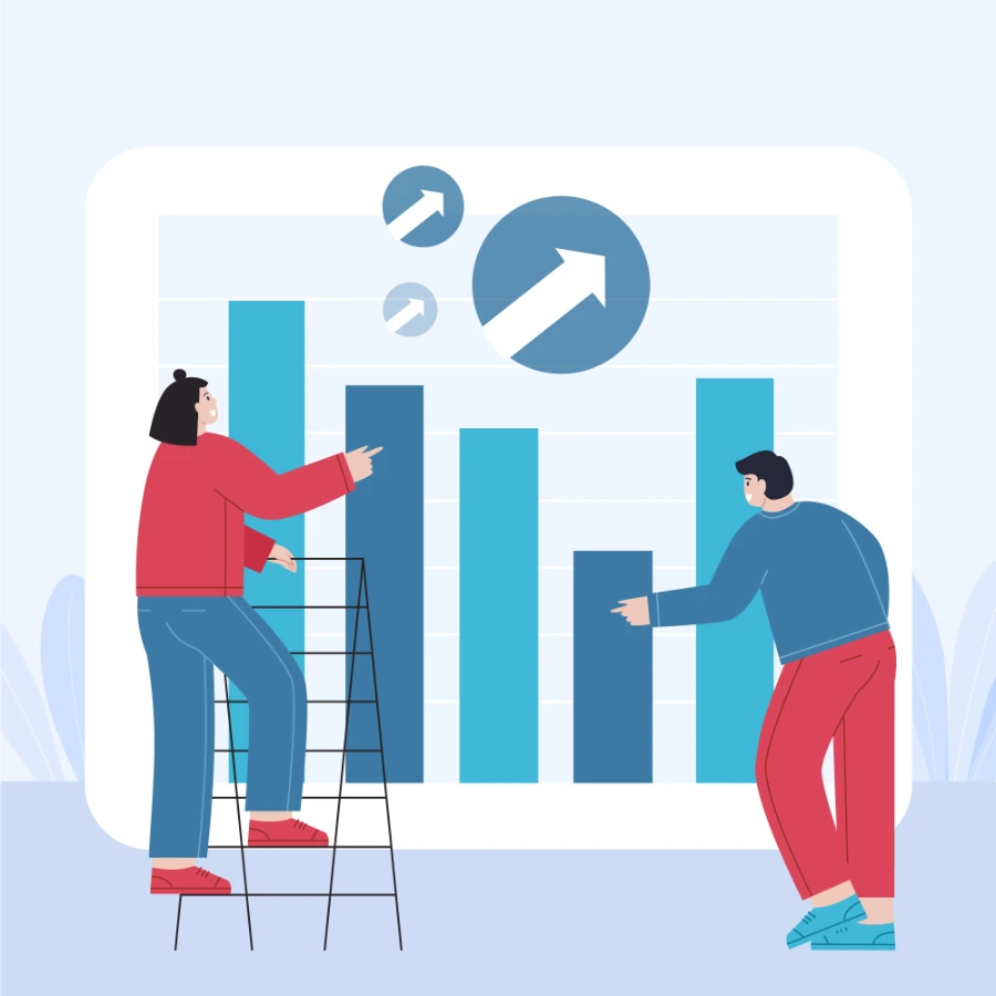 Success achievement celebration illustration showing business growth and marketing success